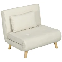 HOMCOM Sillón Cama Individual 3 en 1 Sofá Cama Plegable con Respaldo Ajustable y Cojín para Sala Dormitorio 90x78x79 cm Crema(m-11)