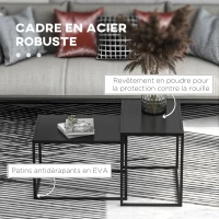 HOMCOM Lot de 2 tables basses gigognes rectangulaires style industriel en acier noir mat(m-5)