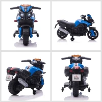 HOMCOM Moto Eléctrica para Niños de 18-48 Meses 6V con Faros Bocina 2 Ruedas de Equilibrio 88,5x42,5x49 cm Azul y Negro(m-8)