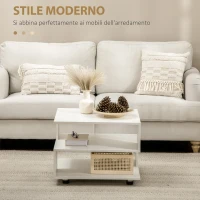 HOMCOM Tavolino da Caffè Asimmetrico in Legno con Ripiani e Piedini Regolabili, 60x60x45cm, Bianco(m-4)