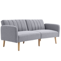 HOMCOM Schlafsofa, 2-Sitzer Stoffsofa, Sofa mit Schlaffunktion, leinenartiges Polyester, Kautschukholz, 173 x 75 x 73 cm, Grau