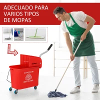 HOMCOM Cubo de Fregar 20L con Ruedas y Escurridor Cubo para Fregona con Separador de Agua 60x27x70,5 cm Rojo(m-7)