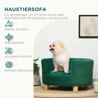 PawHut Hundesofa Hundecouch, Waschbarer Bezug, Haustiersofa mit Rückenlehne und Holzbeine, Katzensofa, für kleine Hunde unter 4,5 kg, Grün(m-7)