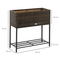 Outsunny Hochbeet, Blumenkasten, tiefe Ablage, Metallrahmen/Polyrattan, 70 x 30 x 70 cm, Braun/Schwarz(m-3)