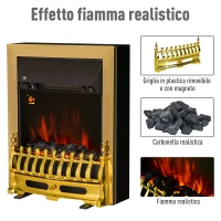 HOMCOM Camino Elettrico da Incasso o da Terra Potenza 1000W / 2000W in Plastica e Metallo 48.2 × 18.5 × 59.2cm Oro(m-5)