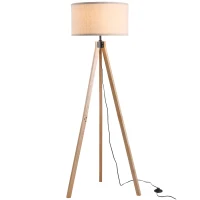 HOMCOM Lampada da Terra con Treppiede e Paralume in Lino Beige per Soggiorno, Compatibilità Lampadine E27, Ф45 x 152cm(m-1)