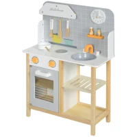 AIYAPLAY Cocinita Infantil Cocinita de Madera Infantil con Sonido Fogón Horno Grifo Fregadero y Accesorios de Cocina Gris(m-10)
