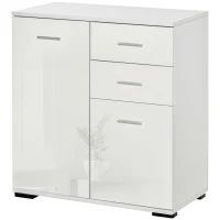 HOMCOM Sideboard, Modern Storage Cabinet with 2 Drawers, 2 Doors and Adjustable Shelf, Kitchen Cabinet for Living Room, Dining Room, High Gloss White(m-11)