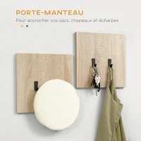 HOMCOM Ensemble de meuble d'entrée avec banc à chaussures, meuble à chaussures, 4 patères et étagère pour l'entrée, noir et naturel(m-5)