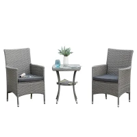 Outsunny Polyrattan Gartenmöbel Set, Outdoor Lounge Balkonmöbel für 2 Personen, 3-teilig Sitzgruppe, 2 Stühle, Tisch Sitzkissen, Gartenlounge für Garten, Terrasse, Balkon, Grau(m-10)