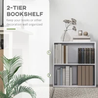 HOMCOM 2 Tier Bookshelf, Low Bookcase with Adjustable Shelf, 2 Compartments for Home Office, Living Room, Study, White(m-5)