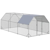 PawHut Gallinero para Exterior Grande 2,8x5,7x2 m Jaula de Gallinas de 3 Habitaciones Cubierta de Tela Oxford Anti-UV Plata(m-1)