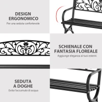 Outsunny Panca Panchina da Giardino Esterno Metallo, Ghisa 127 × 60 × 85cm Nero(m-6)