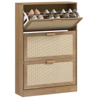 HOMCOM Mobile Scarpiera per 18 Paia di Scarpe con 3 Cassetti Ribaltabili in Legno e Rattan, 80x25x120 cm, Marrone(m-1)