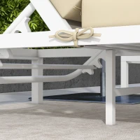 Outsunny Set 2 Lettini Prendisole con Schienale Regolabile e Tavolino da Giardino in Vetro, Beige(m-9)