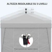 Outsunny Gazebo 3x3 m Pieghevole ad Altezza Regolabile con Finestrelle, in Acciaio e Tessuto Oxford Grigio Chiaro(m-6)