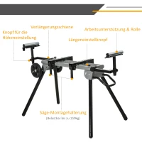 DURHAND Untergestell für Kappsägen Arbeitstisch für Kapp- und Gehrungssägen Sägengestell Kappsäge Stahl Schwarz+Silber Seitenverlängerung 123,5-245 cm(m-6)
