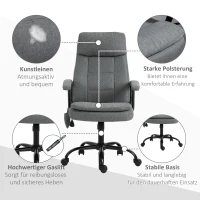 Vinsetto Bürostuhl Massage höhenverstellbarer Chefsessel Gamingstuhl mit Massagefunktion, ergonomischer Drehstuhl Massage Sessel Lendenwirbelsäulenmassage Leinen-Gefühl Grau 63 x 70 x 112-121 cm(m-7)