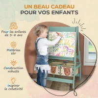 AIYAPLAY Tableau chevalet enfant ardoise double face tableau à craie rouleau papier 2 paniers 54 x 46,5 x 93 cm vert(m-6)