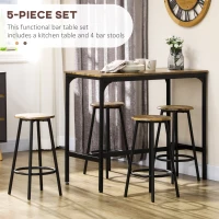 HOMCOM Five-Piece Industrial-Style Bar Table Set - Brown/Black(m-4)