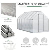 Outsunny Serre de Jardin en Polycarbonate 7,1 m² dim. 1,9L x 3,75l x 1,99 m avec Fondation, Lucarne réglable, Porte coulissante - Argent et Transparent(m-4)