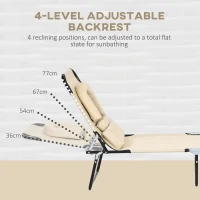 Outsunny Outdoor Folding Sun Lounger Set of 2 with Face Hole, 4 Level Adjustable Backrest Reclining Garden Lounger, Garden Recliner Sunbed with 600 D Oxford Cloth Seat and Pillow for Beach, Sand(m-4)
