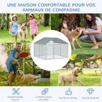 PawHut Chenil extérieur avec toit pour chien 5 m² parc grillagé espace couvert acier galvanisé 230 x 230 x 175 cm(m-7)