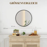 HOMCOM Wandspiegel, modernes Design, Φ61 cm, Schwarz(m-7)