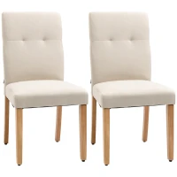 HOMCOM 2er-Set Esszimmerstühle Essstühle mit gepolstertem Sitz Stuhl Polsterstuhl Küchenstuhl Leinen-Polyester-Gewebe Schaumstoff Gummiholz Beige 50 x 62 x 96 cm(m-1)
