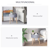 HOMCOM Mesita de Noche con 1 Cajón Mesa Auxiliar Redonda con Borde Elevado y 3 Patas de Madera para Dormitorio Sala de Estar Estilo de Moderno Ø38x45 cm Gris(m-5)