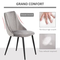 HOMCOM Lot de 2 chaises de salle à manger avec dossier assise rembourrée en velours pieds en métal gris(m-5)