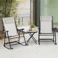 Outsunny Three-Piece Rocking Chair Garden Bistro Set - Beige(m-2)