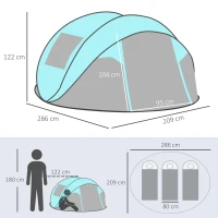 Outsunny Tenda da Campeggio 3 Persone a Cupola, Tenda Pop-Up Automatica a Igloo, 286x209x122cm, Azzurro(m-3)
