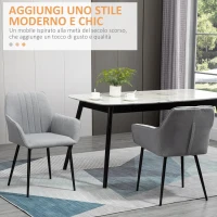 HOMCOM Set 2 Sedie da Pranzo Imbottite con Rivestimento e Schienale, in Lino e Gambe in Ferro, Stile Scandinavo, 59.5x56.5x81 cm, Grigio(m-4)