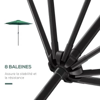 Outsunny Parasol de jardin extérieur Parasol droit inclinable Ø 3 m en métal Rond Polyester 180g/m² manivelle inclinable Vert(m-7)