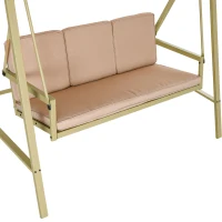 Outsunny Dondolo 3 Posti con Tettuccio Inclinabile e Cuscini, in Acciaio e Textilene, 200x125x175 cm, Beige e Marrone(m-8)
