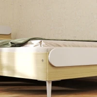 AIYAPLAY Letto per Bambini 3-10 Anni Basso con Sponde Laterali Alte, in Legno, 194.8x103x60.5 cm, Bianco e color Legno(m-9)