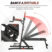 HOMCOM Estación de Musculación Torre de Entrenamiento con Altura Ajustable y Respaldo Regulable en 5 Posiciones Barra de Dominadas Fitness Flexiones Acero 108x178x202-238 cm Negro(m-4)