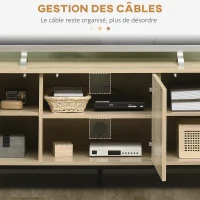 HOMCOM Meuble banc TV Banc Max. 65 Pouces 3 placards 2 passe-câbles avec étagères réglables - dim. 150L x 40D x 51H cm(m-6)