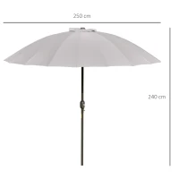 Outsunny Parasol droit parasol de jardin inclinable rond avec 18 baleines manivelle mât en métal fibre de verre Ø 2,5 m polyester haute densité gris(m-3)