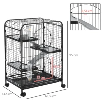 PawHut Kleintierkäfig rollbarer Nagerkäfig 3-stöckiger Tierkäfig mit Hängematten 2 Türen Metall 64 x 43,5 x 93 cm(m-3)
