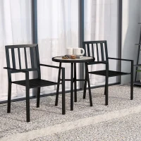 Outsunny 3 Piece Patio Bistro Set with Plastic Top, 2 Stackable Chairs, Galvanised Steel Frame, Grey(m-7)