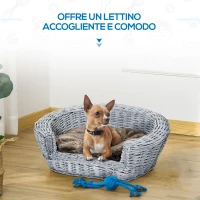 PawHut Cuccia per Gatti Cani Animali Domestici con Cuscino Morbido per Interno Rattan 57 × 46 × 17.5cm(m-7)