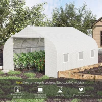 Outsunny Plásticos para Invernaderos 3,5x3x2 m Cubierta de Repuesto para Invernadero de Polietileno con 6 Ventanas y Puerta Enrollable Protección de Plantas para Jardín Blanco(m-4)