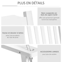 Outsunny Banc Suspendu 2 Places dim. 117L x 69l x 60H m Assise Haut Dossier à Lattes chaînes Suspension incluses Bois Sapin traité Peint Blanc(m-6)