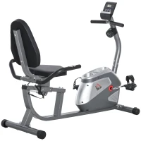 HOMCOM Liegeergometer mit LCD-Anzeige 8 stufig einstellbarem Magnetwiderstand Liegeheimtrainer mit Herzfrequenzsensoren, verstellbarer Rückenlehne, Nutzergewicht bis 110 kg für zu Hause Gym(m-1)