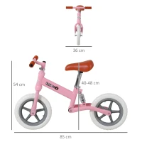 HOMCOM 12" Kids Balance Bike No Pedal Bicycle EVA Tire Adjustable Seat Toddler Training Bike W/ Shock Absorber 2 - 5 Years Gift for Boys Girls Pink(m-3)