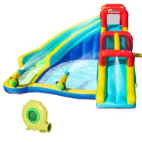 Outsunny Castillo Inflable para Niños +3 Años con 2 Toboganes Trampolín Piscina y Bolsa de Transporte 385x365x200 cm Multicolor(m-10)