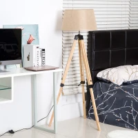 HOMCOM Stehlampe Stehleuchte Standleuchte höhenverstellbar E27, Kiefer+Polyester, 65x65x99-143cm (Beige)(m-8)