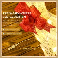 Outsunny Rentierfamilie mit roten Schleifen, 283 LEDs, Weihnachtsbeleuchtung, wetterfest, Silber(m-5)